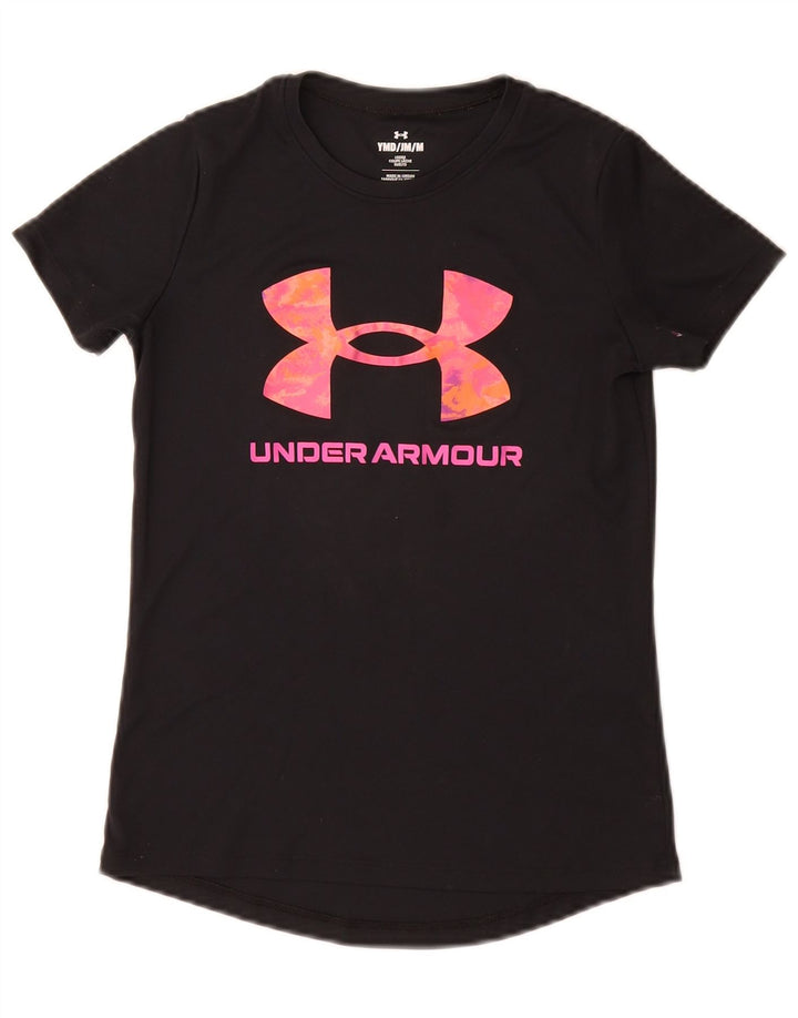 Under Armour Girls Graphic T-Shirt Top 9-10 Years Medium Black Polyester
