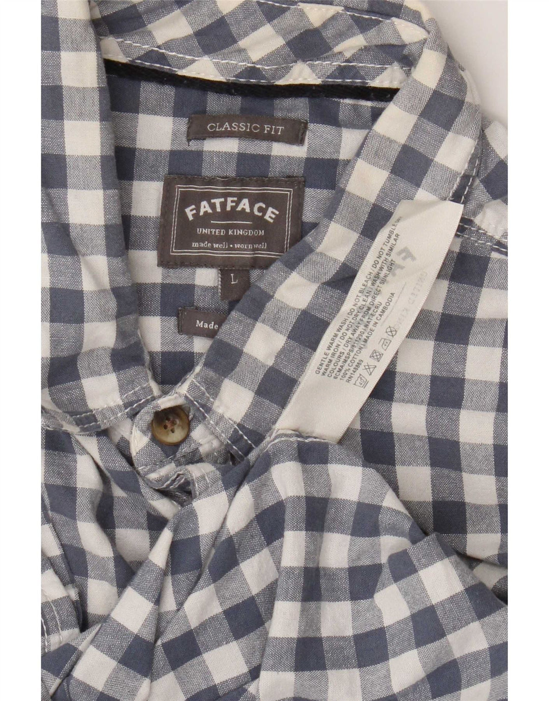 Fat Face Ανδρικό κοντομάνικο πουκάμισο Classic Fit μεγάλο μπλε βαμβακερό Gingham