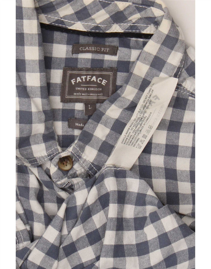 Fat Face Ανδρικό κοντομάνικο πουκάμισο Classic Fit μεγάλο μπλε βαμβακερό Gingham