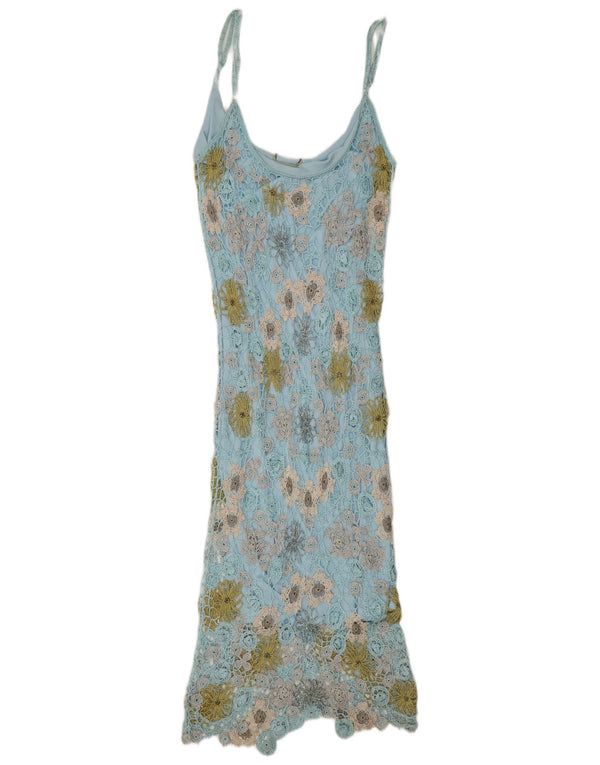 Vintage Γυναικείο Maxi Slip Dress UK 6 XS Blue Floral Bohemian