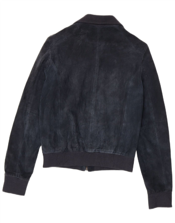 Vintage Γυναικείο Suede Bomber Jacket UK 12 Medium Navy Blue Leather
