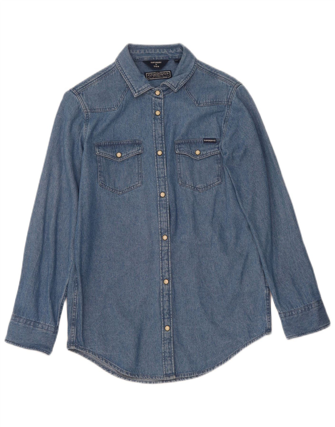 SUPERDRY Womens Denim Shirt UK 8 Small Blue Cotton
