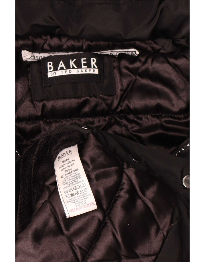 Ted Baker Girls Graphic Hooded Podded Coat 7-8 Years Black Polyester