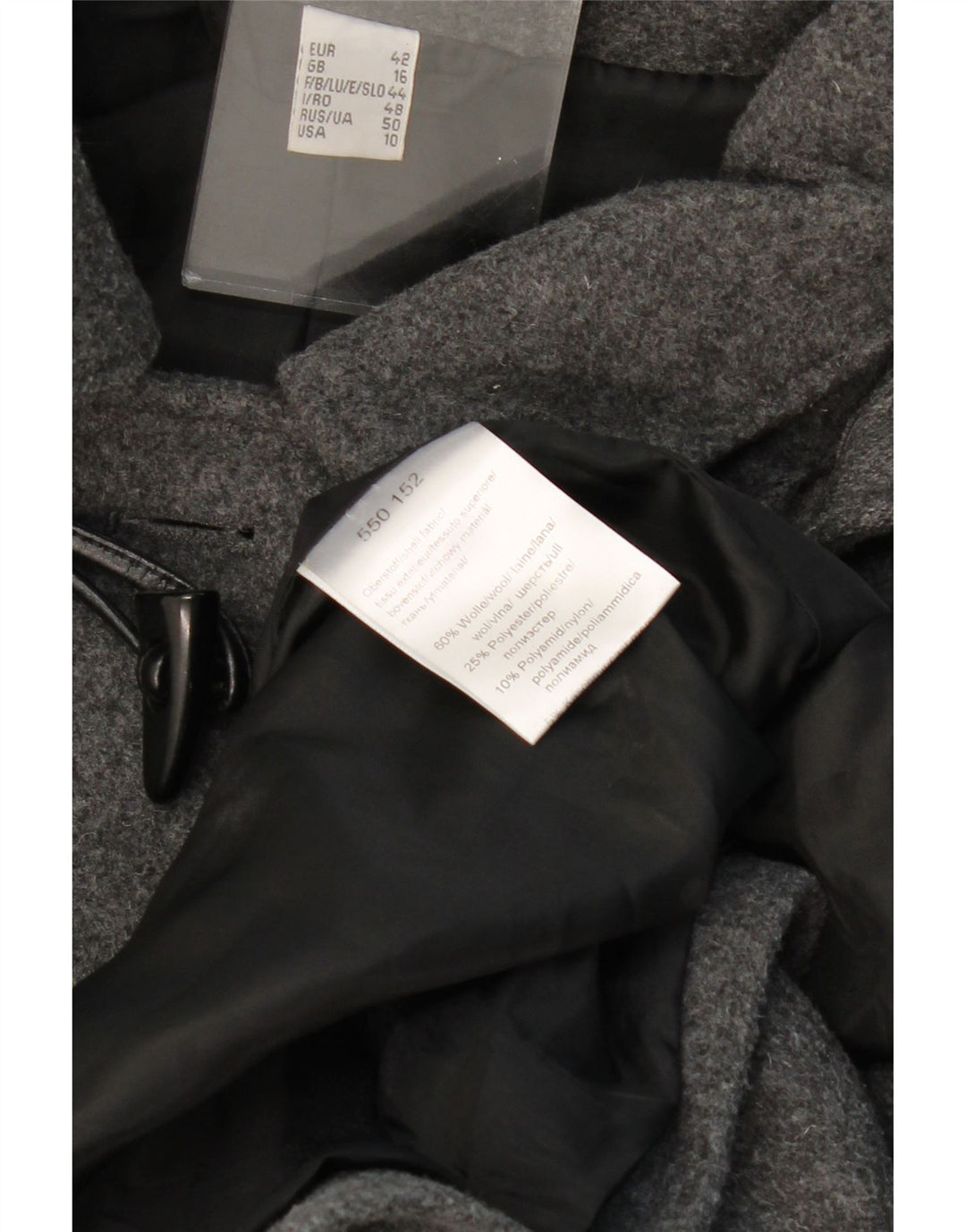 VINTAGE Γυναικείο παλτό Duffle με κουκούλα UK 16 Large Grey Wool