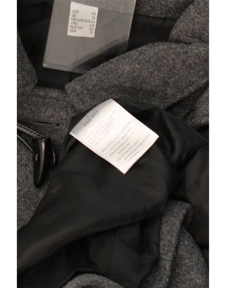 VINTAGE Γυναικείο παλτό Duffle με κουκούλα UK 16 Large Grey Wool