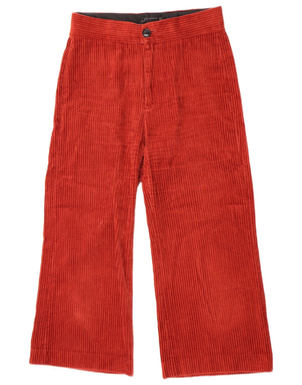 Zara Womens Crop Wide Leg Corduroy Trousers Medium W28 L24 Red