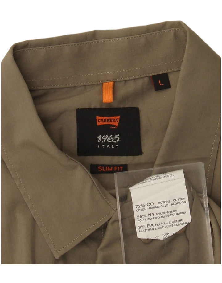 Ανδρικό πουκάμισο Carrera Slim Fit μεγάλο χακί βαμβακερό