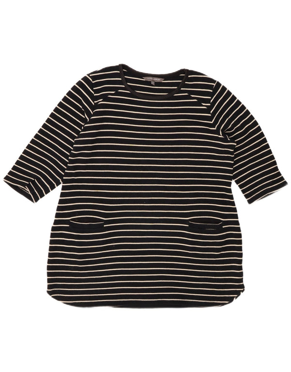 LAURA ASHLEY Γυναικείο τοπ 3/4 μανίκι UK 18 XL μαύρο βαμβακερό ριγέ