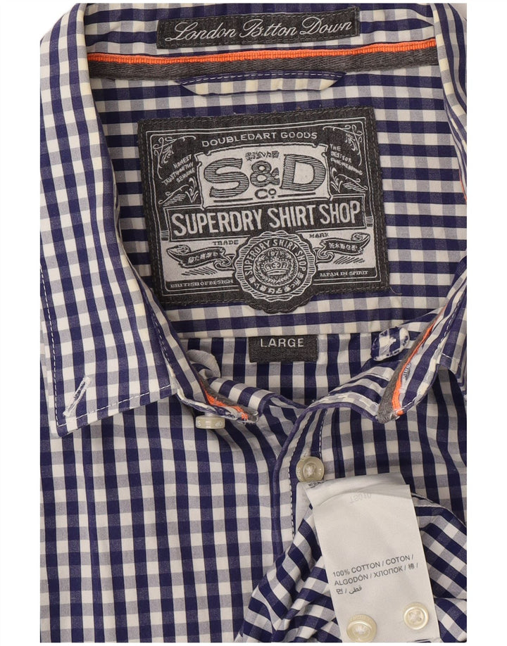 Ανδρικό πουκάμισο SUPERDRY μεγάλο Navy Blue Gingham Cotton