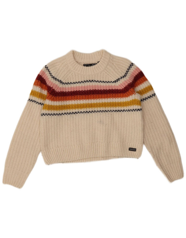 Superdry γυναικείο πουλόβερ με λαιμόκοψη Crop Crew UK 8 Small White ριγέ