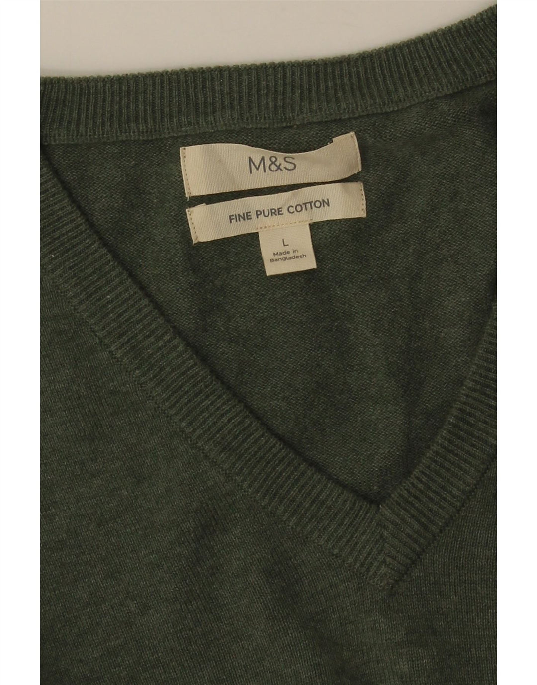 MARKS & SPENCER Ανδρικό πουλόβερ με λαιμόκοψη V-λαιμόκοψη μεγάλο πράσινο βαμβακερό