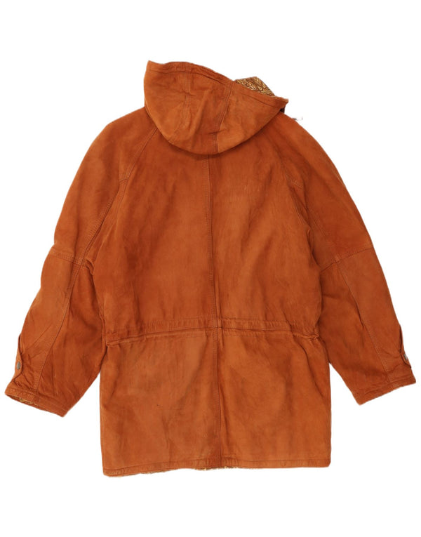 Vintage Ανδρικό Μπουφάν Parka με κουκούλα IT 50 Μεγάλο Καφέ Δερμάτινο
