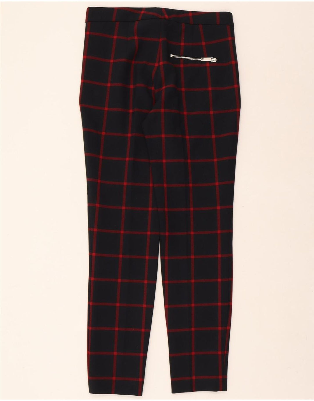 ZARA Womens Slim Chino Trousers Medium W30 L28 Navy Blue Check Polyester Vintage Zara and Second-Hand Zara from Messina Hembry 