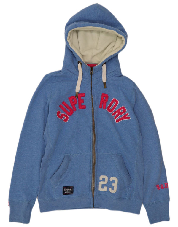 SUPERDRY Womens Graphic Zip Hoodie Sweater UK 16 Large Blue Cotton
