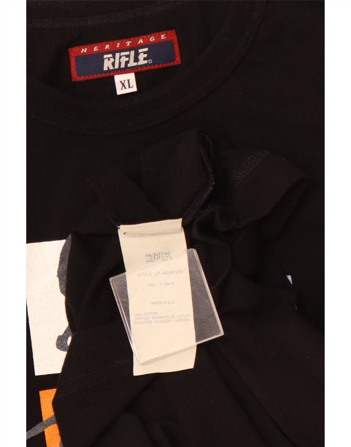 RIFLE Ανδρικό γραφικό T-Shirt Top XL Μαύρο βαμβακερό