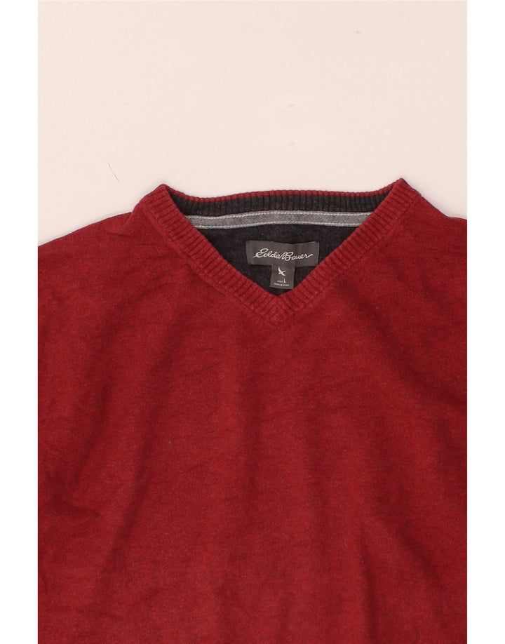 EDDIE BAUER Mens V-Neck Jumper Sweater Large Red Cotton Vintage Eddie Bauer and Second-Hand Eddie Bauer from Messina Hembry 