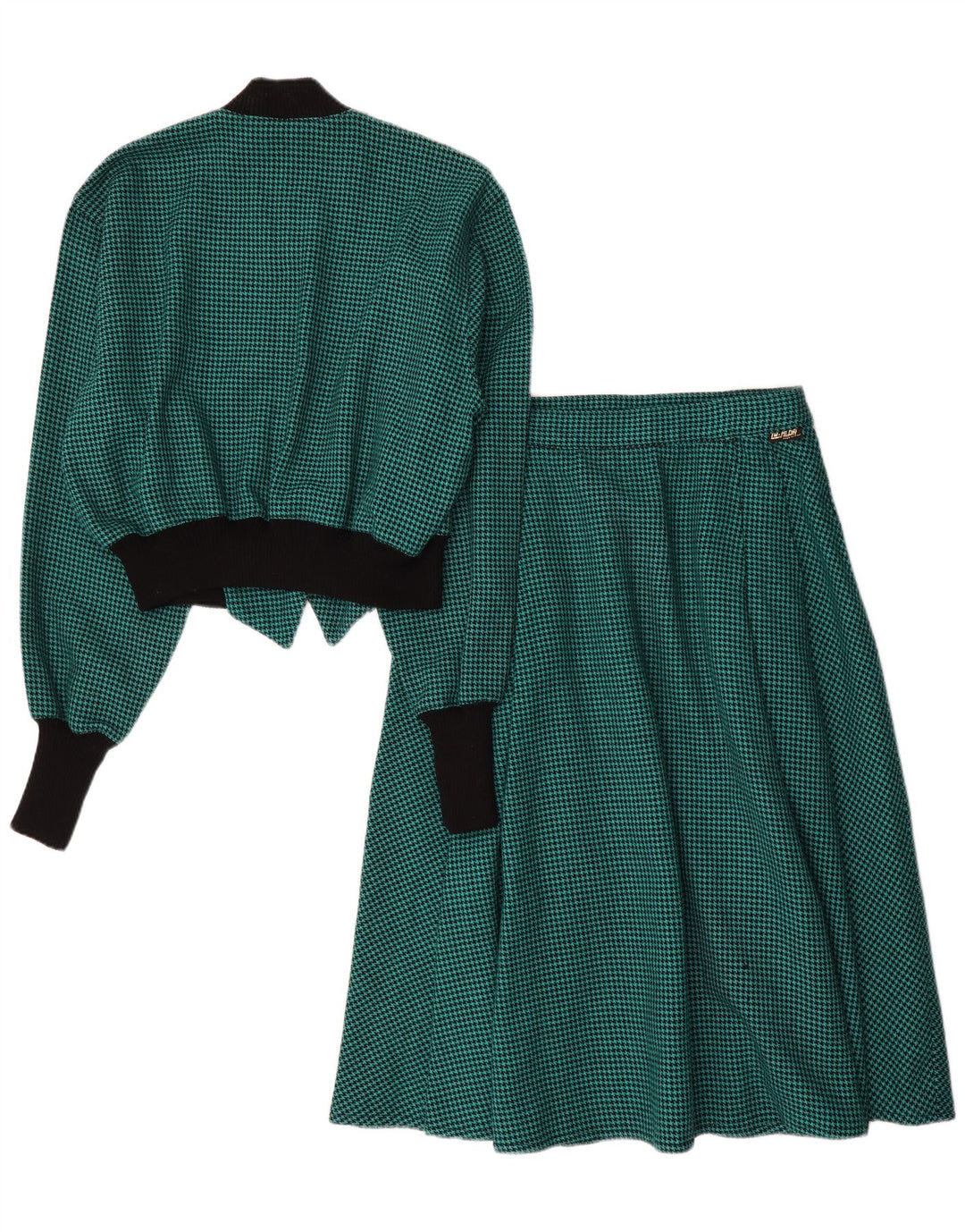 Vintage γυναικείο σετ φούστας 2 τεμαχίων IT 44 Medium W28 Green Houndstooth