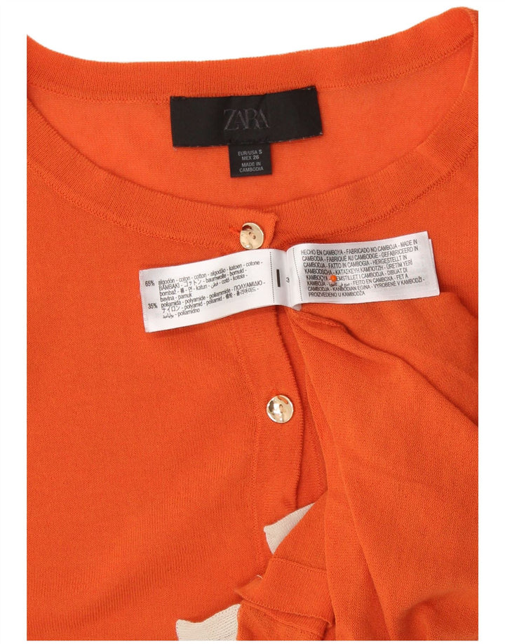 Zara Γυναικεία ζακέτα Crop UK 10 Small Orange Colourblock Cotton