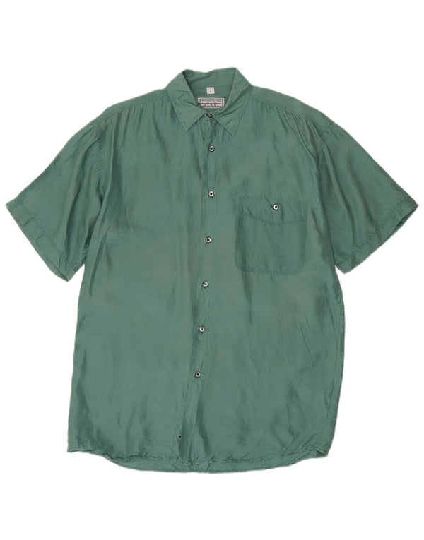 Vinci Mens Short Sleeve Shirt Small Green Silk