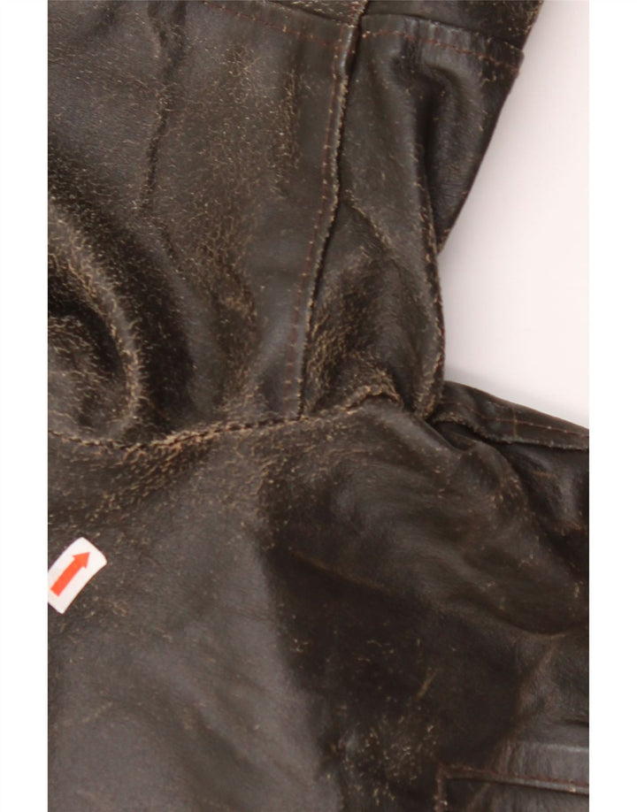 VINTAGE Γυναικείο Δερμάτινο Μπουφάν 3/4 μανίκι UK 14 Μεσαίο Καφέ Δερμάτινο