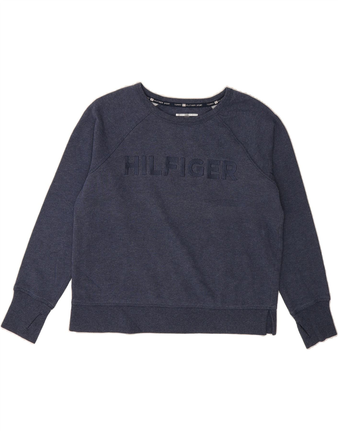 TOMMY HILFIGER Womens Crop Sweatshirt Jumper UK 14 Medium Navy Blue Vintage Tommy Hilfiger and Second-Hand Tommy Hilfiger from Messina Hembry 