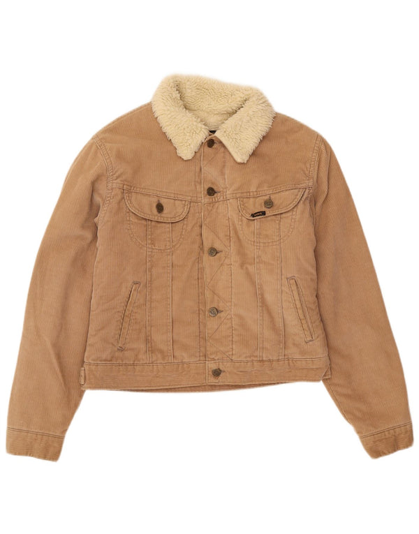 Lee Womens Crop Sherpa Corduroy Jacket UK 14 Large Beige Cotton