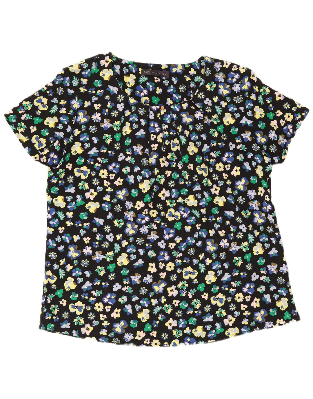 Marks & Spencer Γυναικεία Μπλούζα Τοπ UK 12 Medium Black Floral Polyester