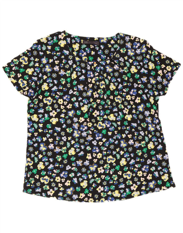 Marks & Spencer Γυναικεία Μπλούζα Τοπ UK 12 Medium Black Floral Polyester