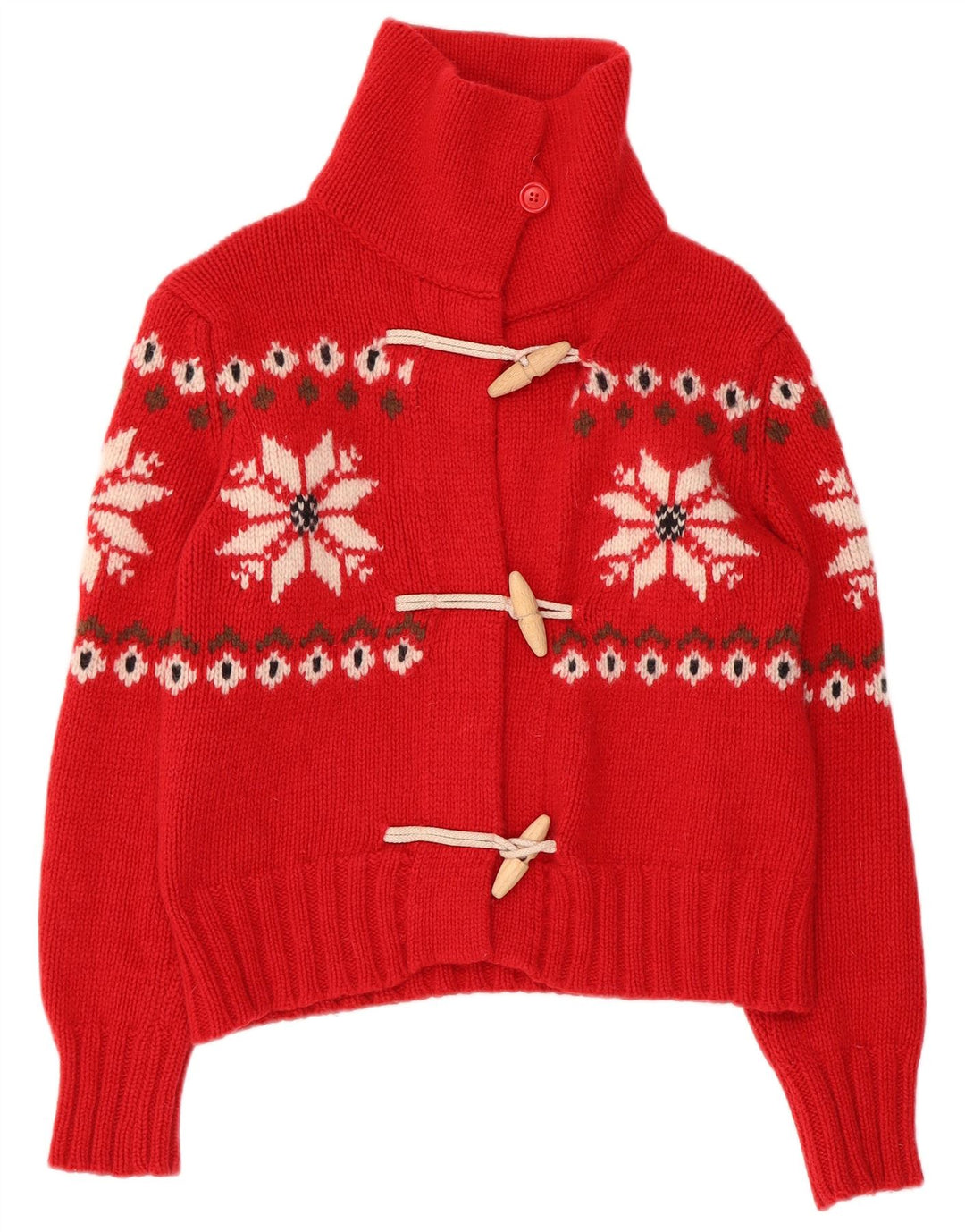 BENETTON Γυναικείο πουλόβερ Crop Cardigan UK 10 Small Red Fair Isle