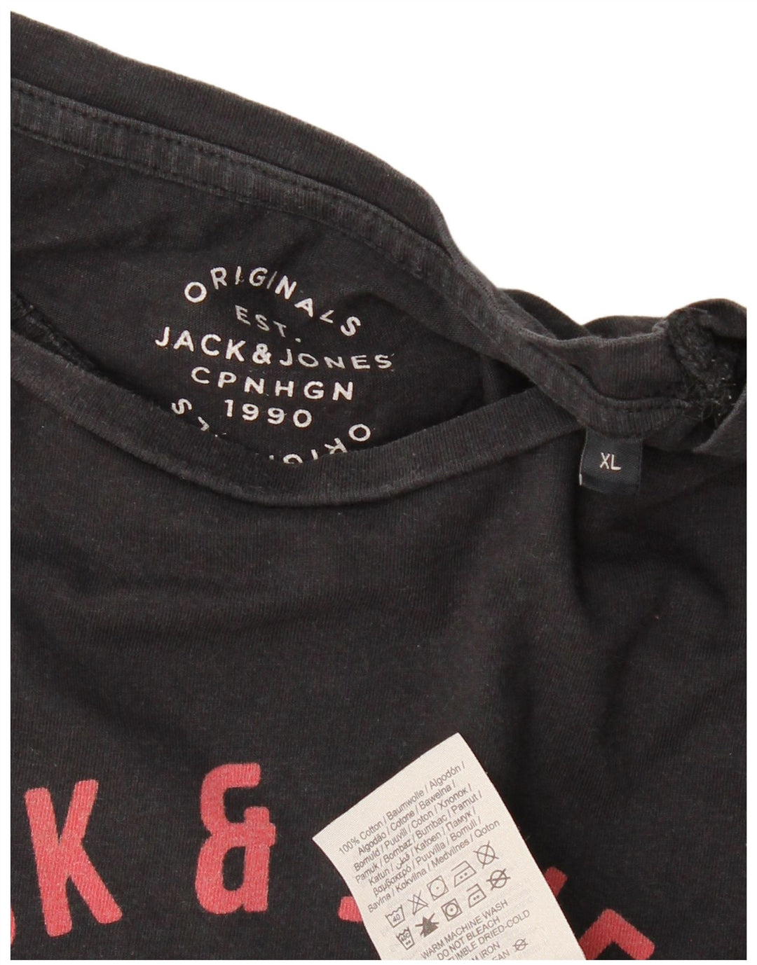 JACK & JONES Γραφικό T-Shirt Ανδρικό Πρωτότυπο XL Μαύρο βαμβακερό
