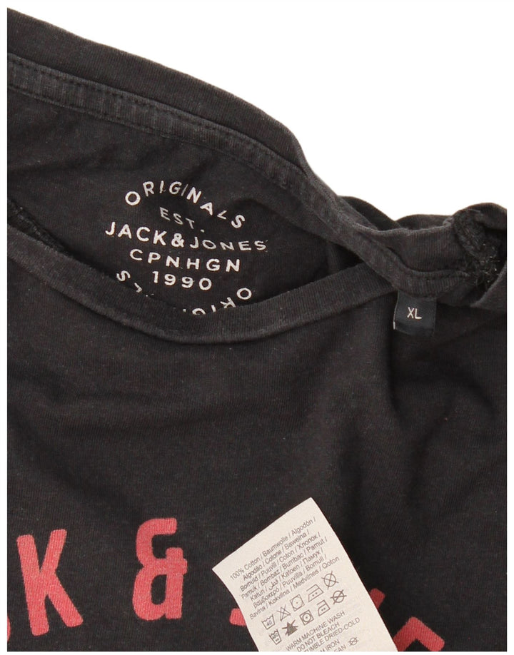 JACK & JONES Γραφικό T-Shirt Ανδρικό Πρωτότυπο XL Μαύρο βαμβακερό