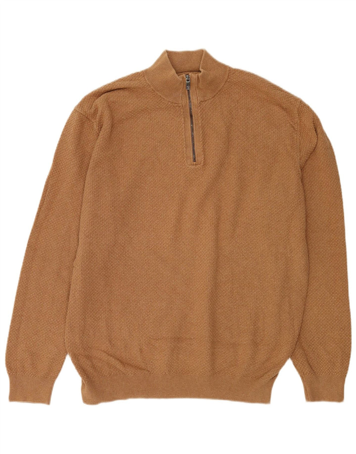 Ανδρικό πουλόβερ Massimo Dutti με φερμουάρ 2XL Καφέ βαμβακερό