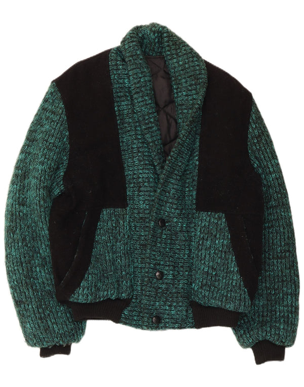 Vintage Ανδρικό πλεκτό Bomber Jacket UK 38 Medium Green Colourblock