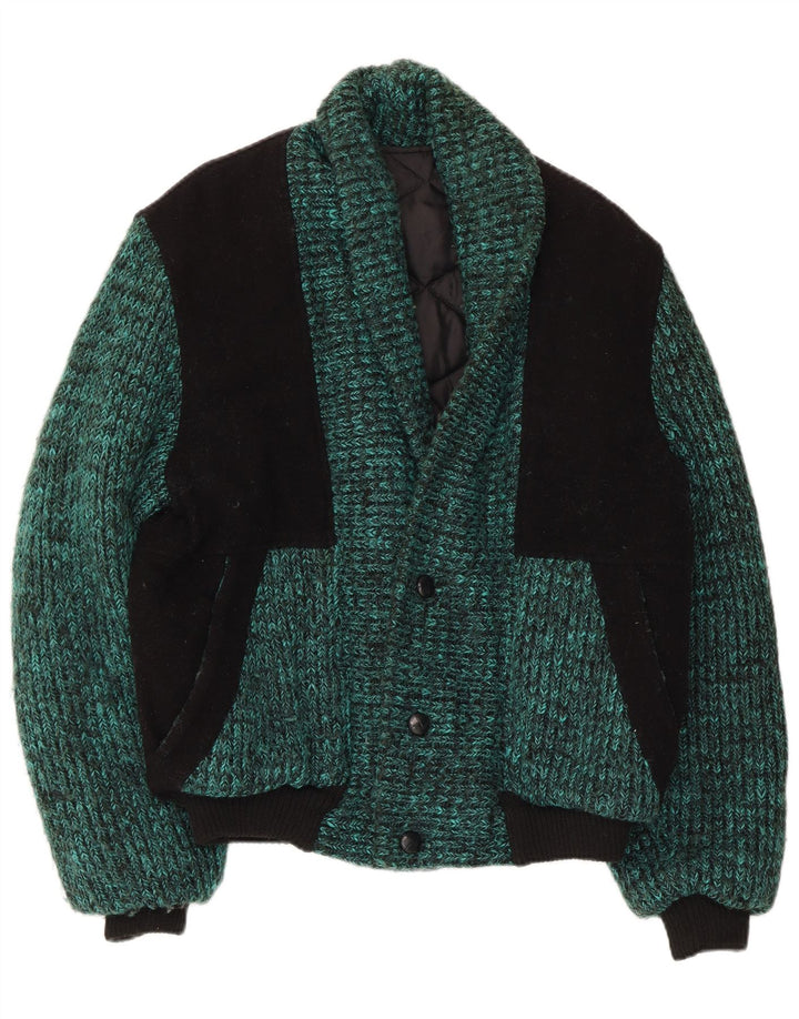 Vintage Ανδρικό πλεκτό Bomber Jacket UK 38 Medium Green Colourblock