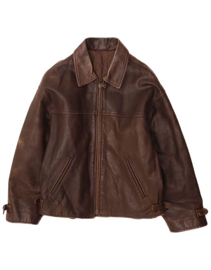 VINTAGE Ανδρικό Δερμάτινο Μπουφάν IT 44 XS Καφέ Δερμάτινο
