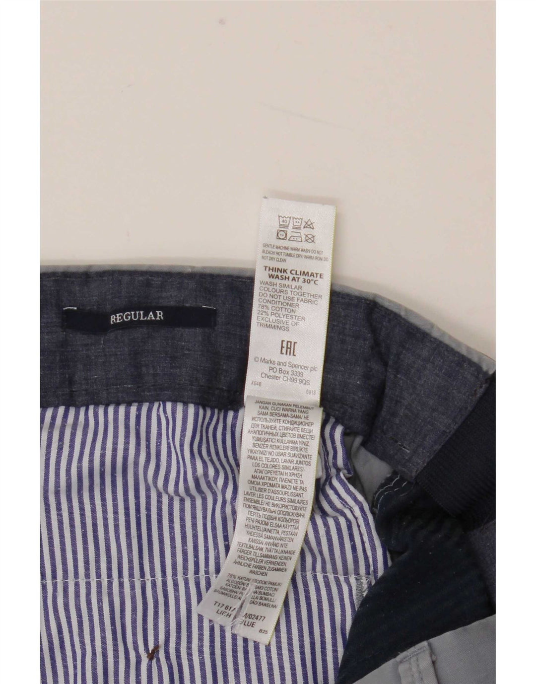 Marks & Spencer Ανδρικό ίσιο κανονικό παντελόνι W34 L29 Μπλε βαμβακερό