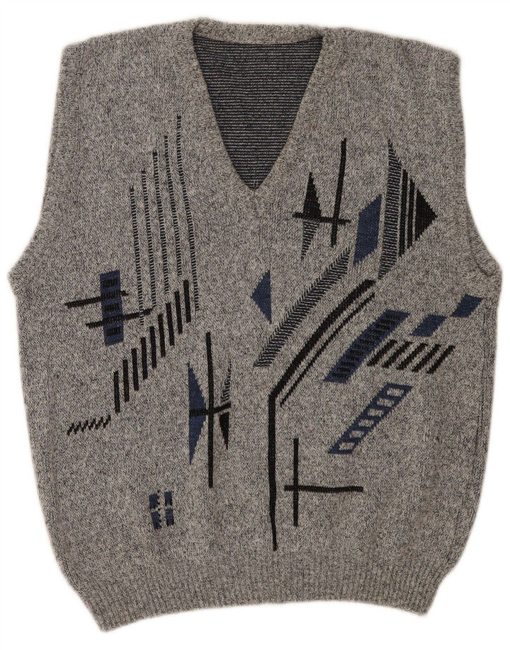 Vintage ανδρικό γιλέκο Tank Top EU 50 Medium Grey Geometric Polyacrylic