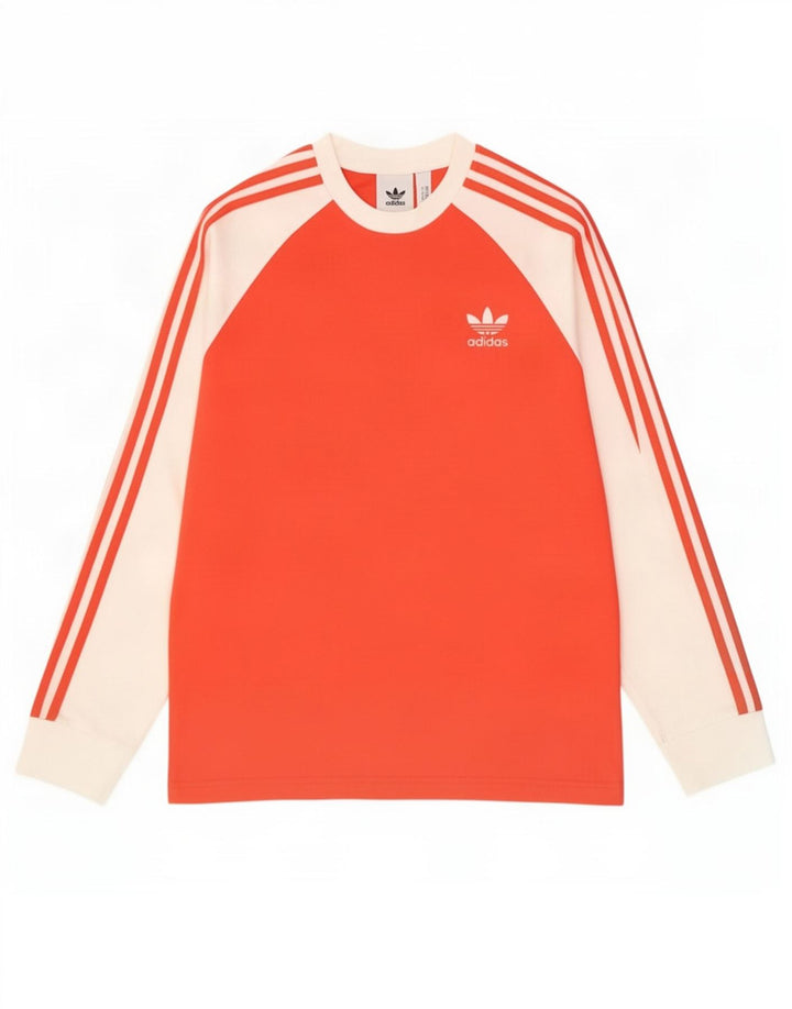 Ανδρικό τοπ Adidas με μακρυμάνικο μεσαίο κόκκινο χρώμα, βαμβακερό