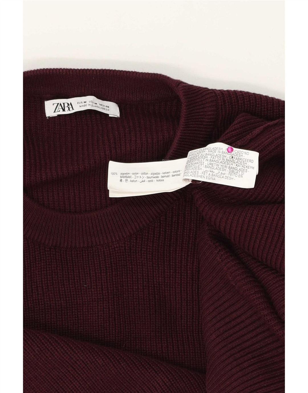Ανδρικό πουλόβερ Zara με λαιμόκοψη, μεσαίο βαμβακερό μπορντό