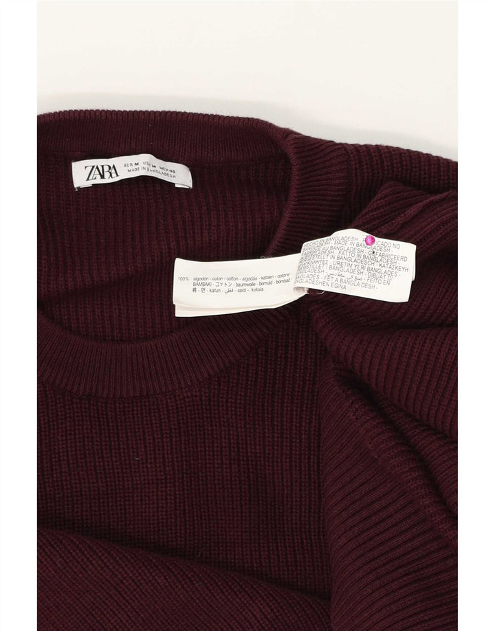 Ανδρικό πουλόβερ Zara με λαιμόκοψη, μεσαίο βαμβακερό μπορντό