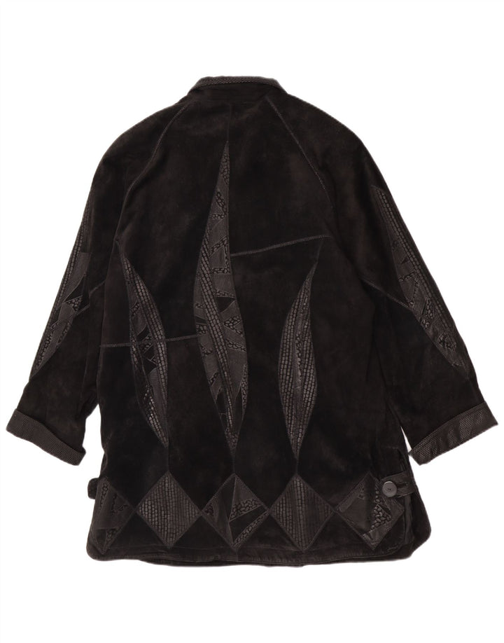 Vintage Γυναικείο Suede Oversized Πανωφόρι EU 42 Μεγάλο μαύρο γεωμετρικό δέρμα
