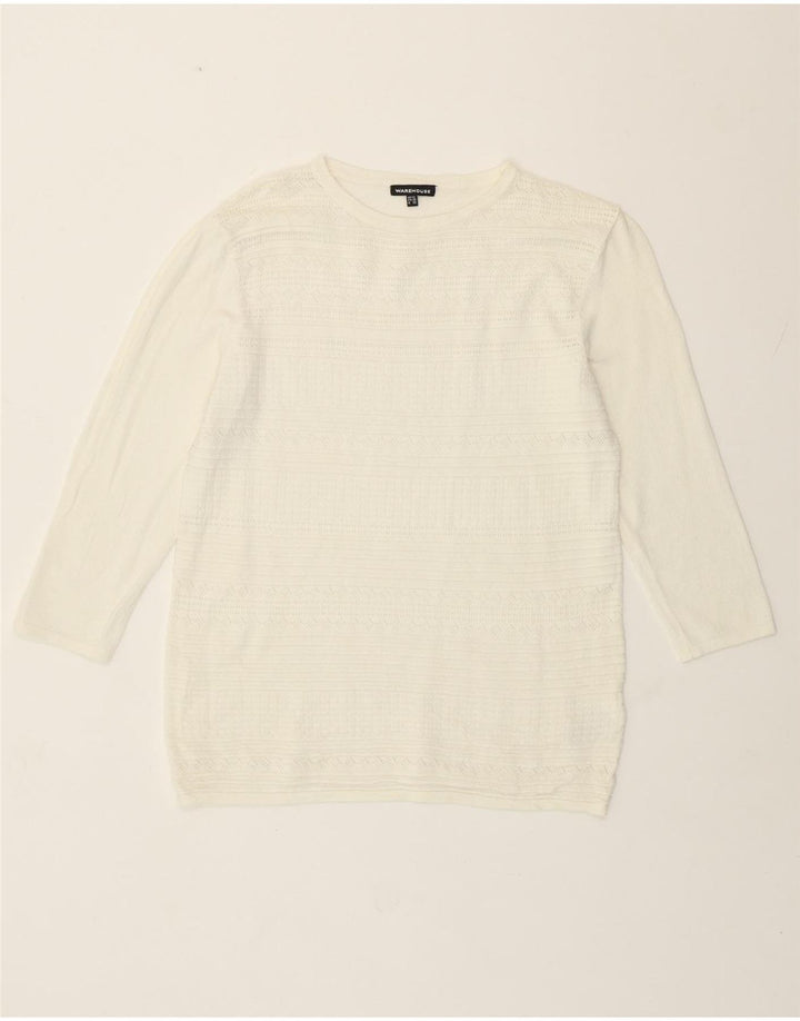 Warehouse Γυναικείο πουλόβερ με λαιμόκοψη UK 12 Medium Off White Viscose
