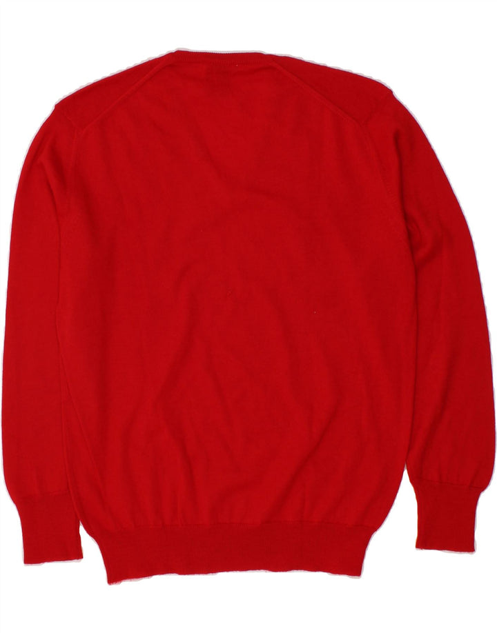 MAGLIERIA Mens V-Neck Jumper Sweater Large Red Virgin Wool Vintage Maglieria and Second-Hand Maglieria from Messina Hembry 