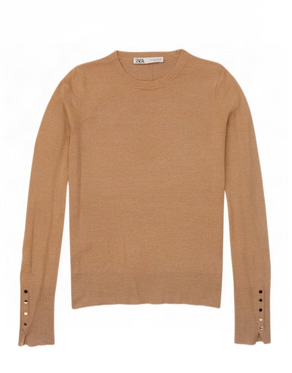 Zara Γυναικείο πουλόβερ με λαιμόκοψη UK 10 Small Beige