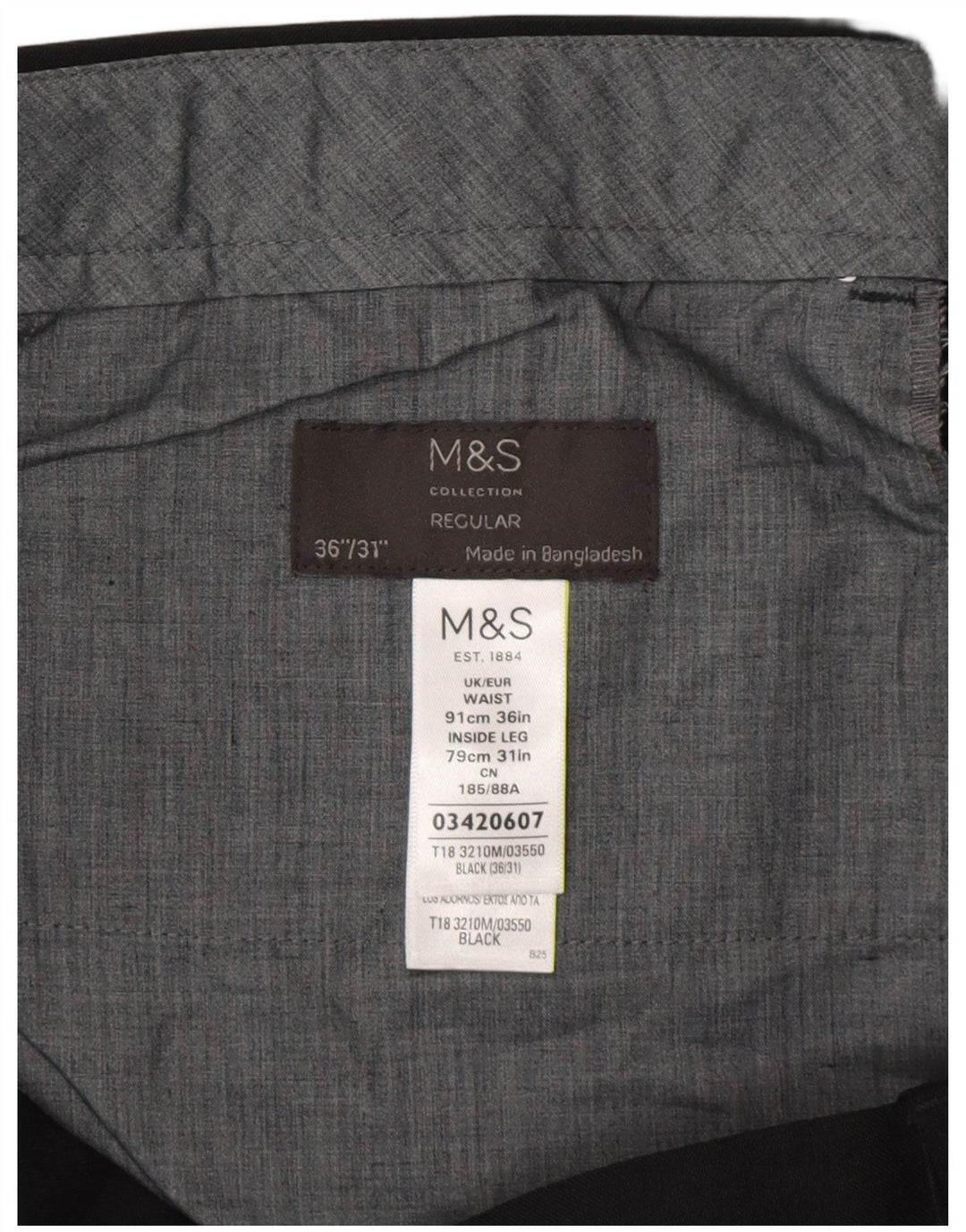Marks & Spencer Ανδρικό ίσιο παντελόνι με κανονική εφαρμογή W36 L31 Μαύρο