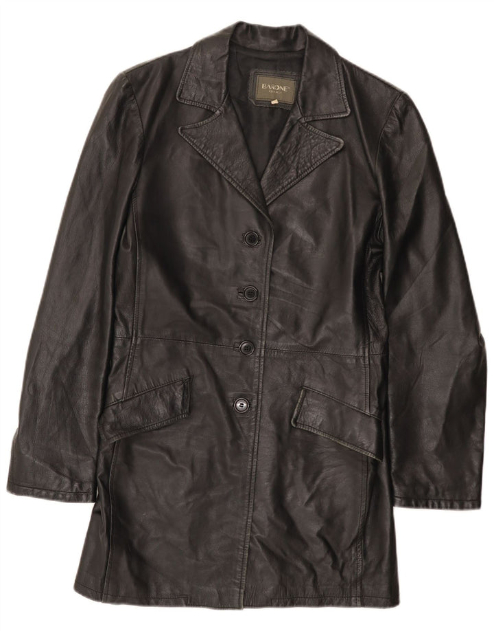 Barone Γυναικείο Δερμάτινο Παλτό UK 12 Medium Black Leather