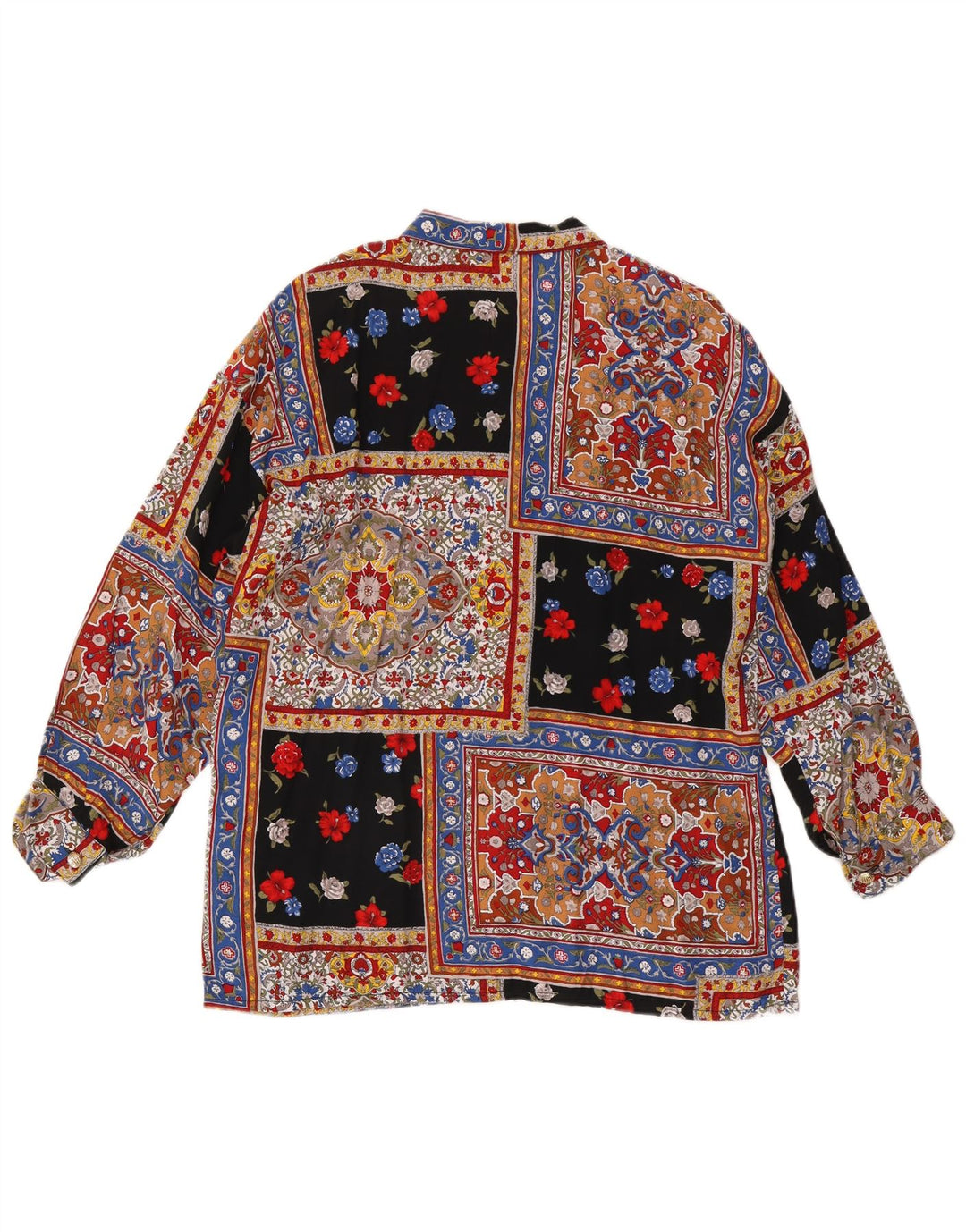 VINTAGE γυναικείο πουκάμισο μπλούζα UK 16 Μεγάλο πολύχρωμο συνονθύλευμα βισκόζη