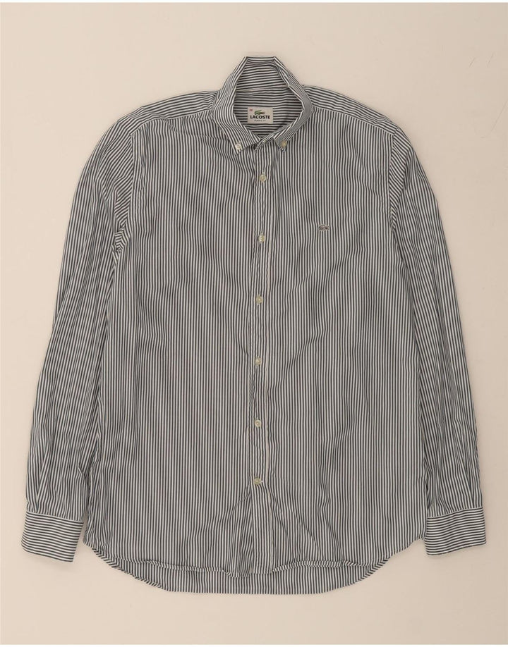 LACOSTE Mens Classic Fit Shirt Size 39 Medium Grey Striped Cotton Vintage Lacoste and Second-Hand Lacoste from Messina Hembry 