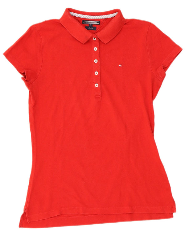 TOMMY HILFIGER Womens Slim Fit Polo Shirt UK 12 Medium Red