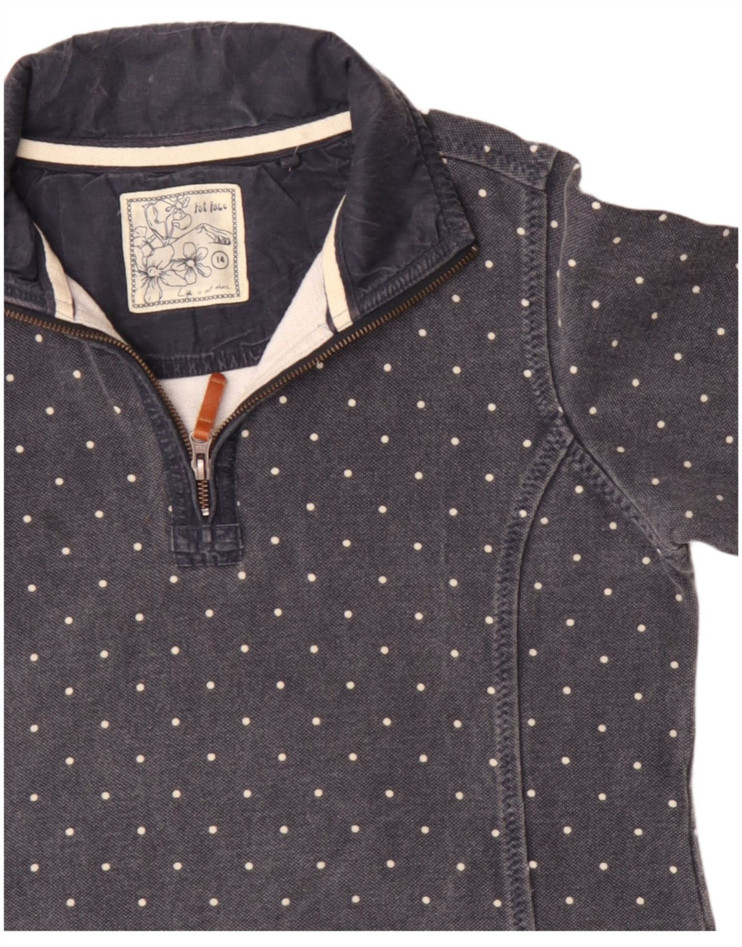 Γυναικείο φούτερ με λαιμόκοψη με φερμουάρ με χοντρό πρόσωπο UK 14 Μεγάλο μπλε ναυτικό στίγματα